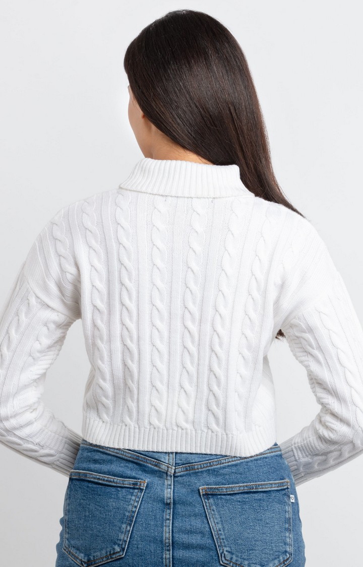 Status Quo | Women's White Acrylic Textured Sweaters 3