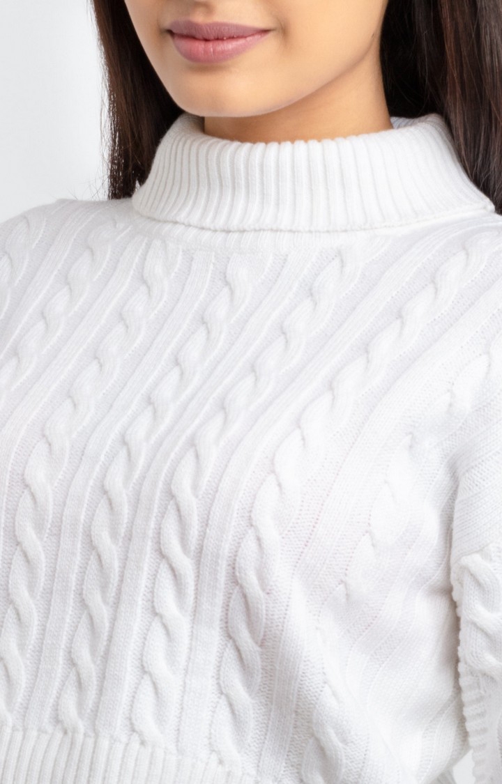 Status Quo | Women's White Acrylic Textured Sweaters 4