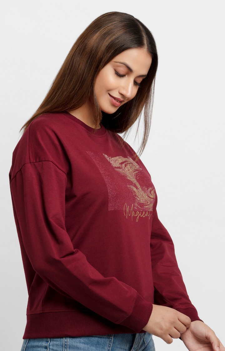 Status Quo | Women's Red Cotton Printed Sweatshirts 2