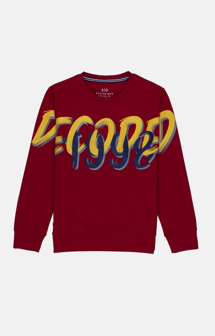 Status Quo | Boy's Red Viscose Solid Sweatshirts 0