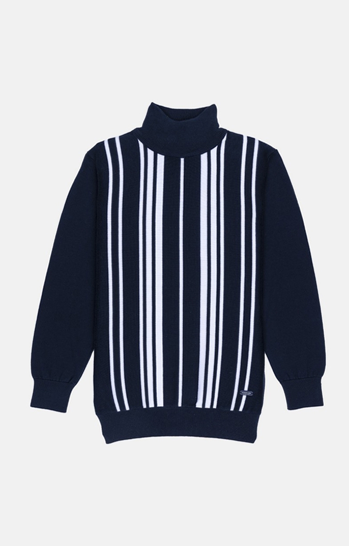 Status Quo | Boy's Blue Cotton Striped Sweaters 0