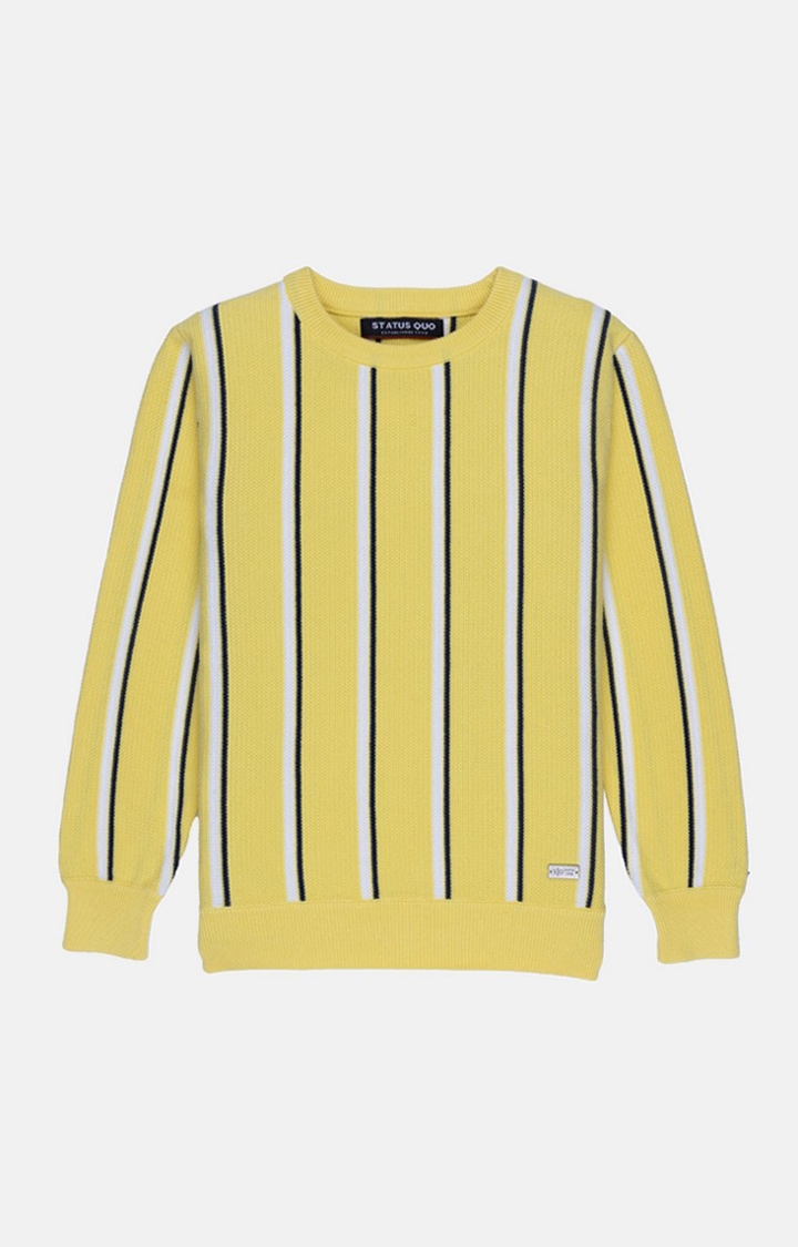 Status Quo | Boy's Yellow Cotton Striped Sweaters 0