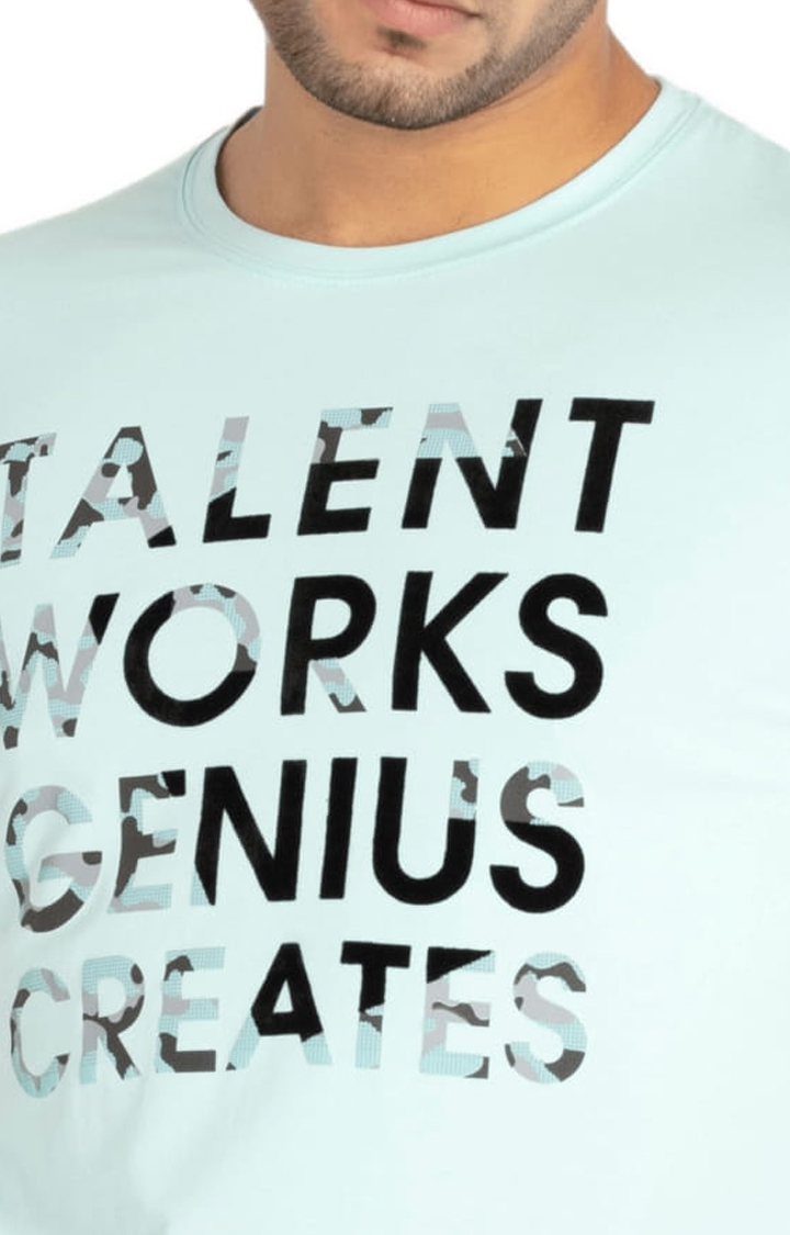 Status Quo | Men's Blue Cotton Typographic Printed Regular T-Shirt 3