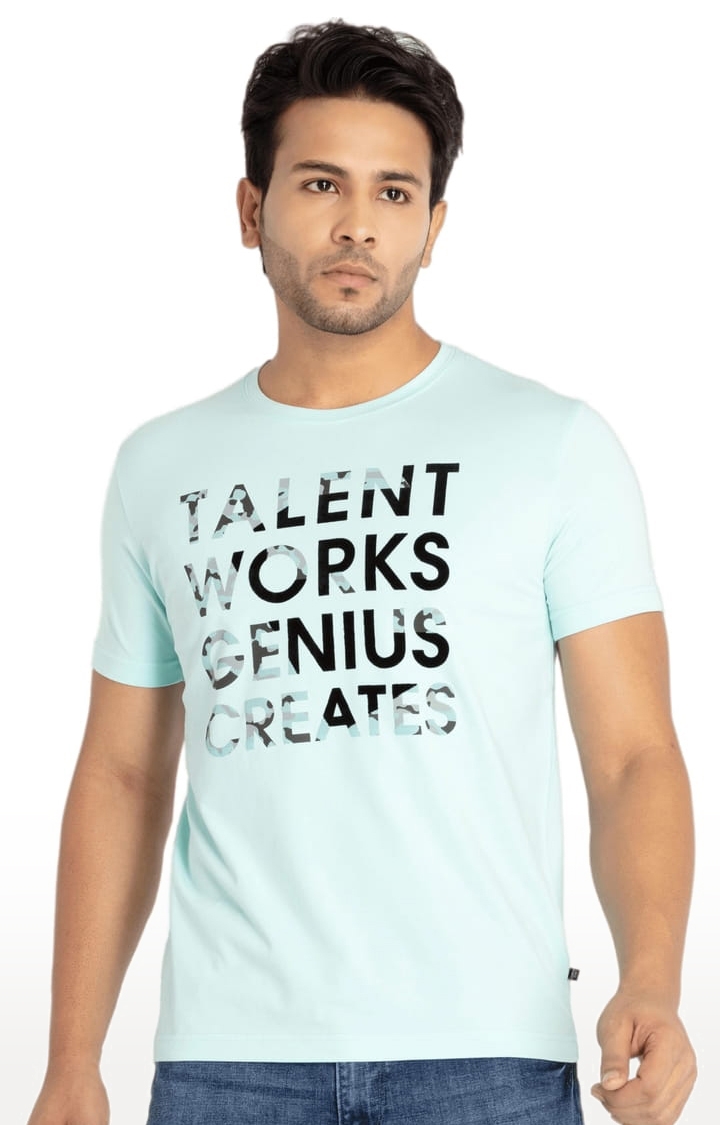 Status Quo | Men's Blue Cotton Typographic Printed Regular T-Shirt 0