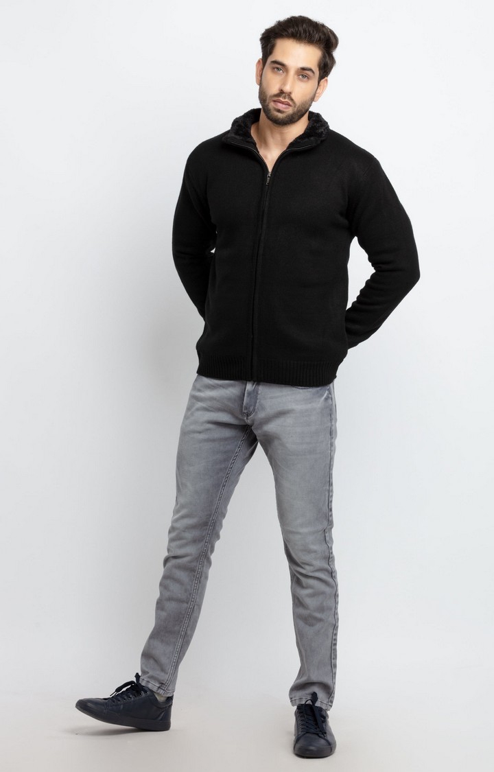 Status Quo | Men's Black Acrylic Solid Sweaters 1