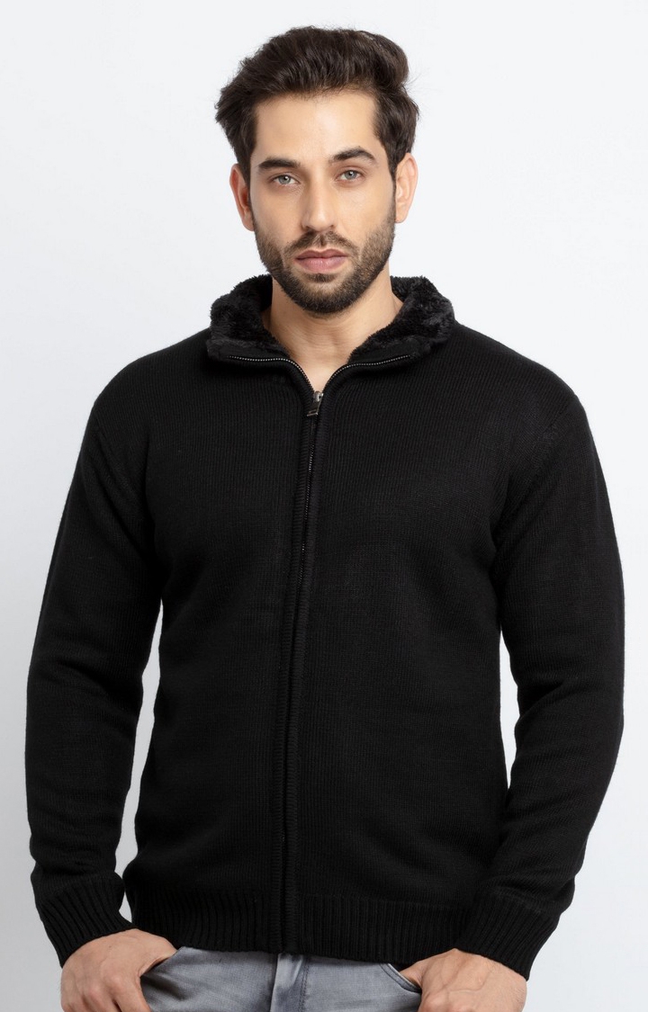 Status Quo | Men's Black Acrylic Solid Sweaters 0