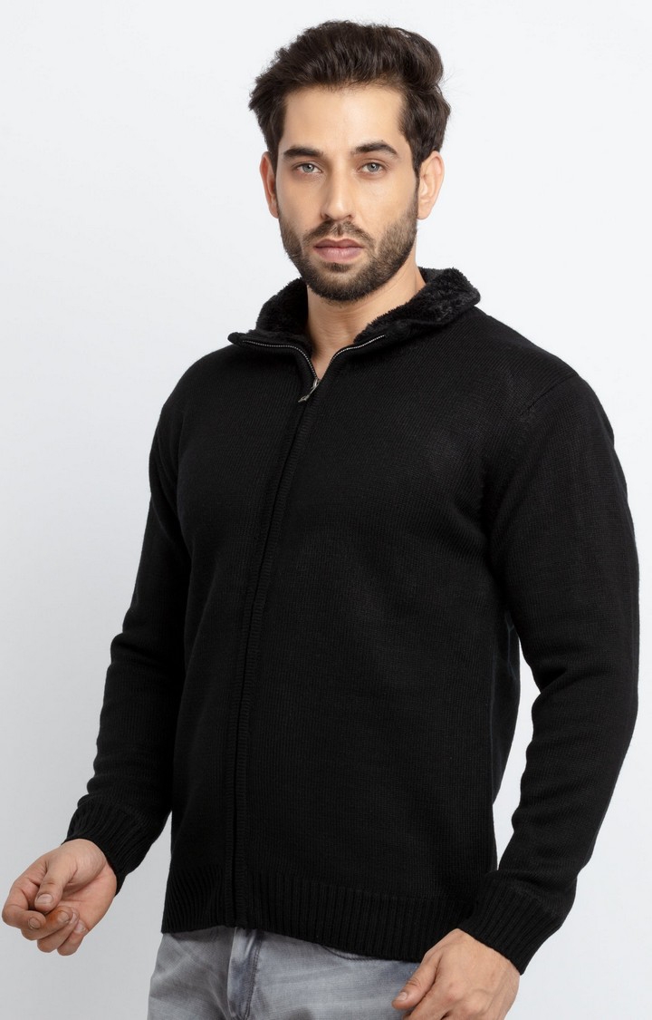 Status Quo | Men's Black Acrylic Solid Sweaters 2