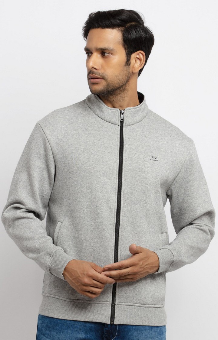 Men's Grey Polyester Solid Sweatshirts