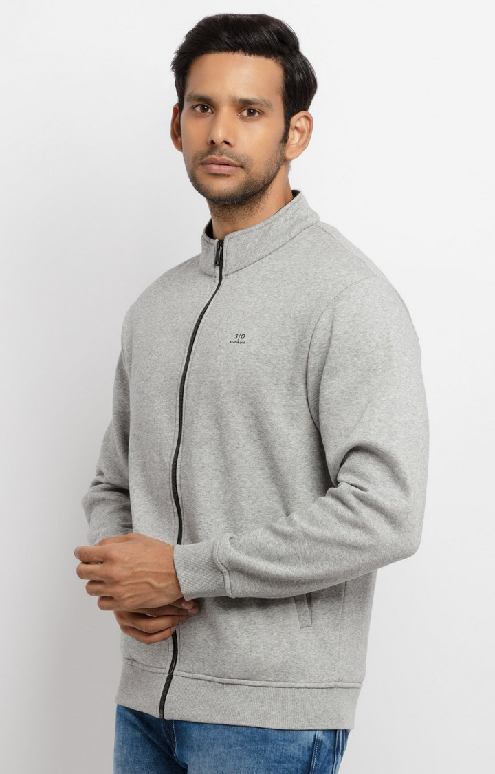 Men's Grey Polyester Solid Sweatshirts