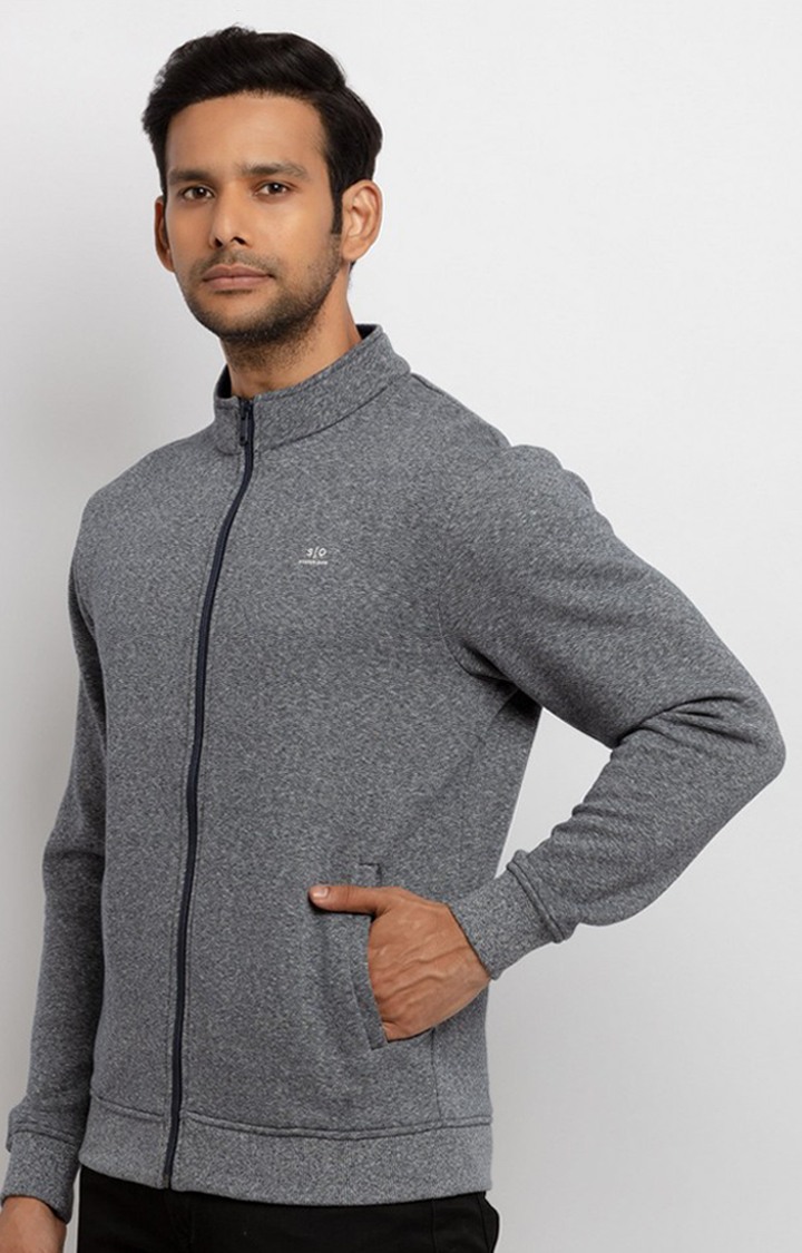 Men's Grey Polyester Solid Sweatshirts
