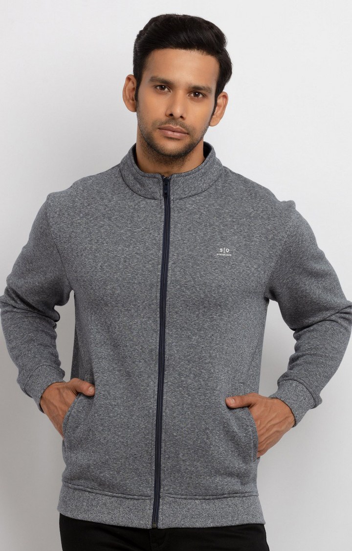 Men's Grey Polyester Solid Sweatshirts