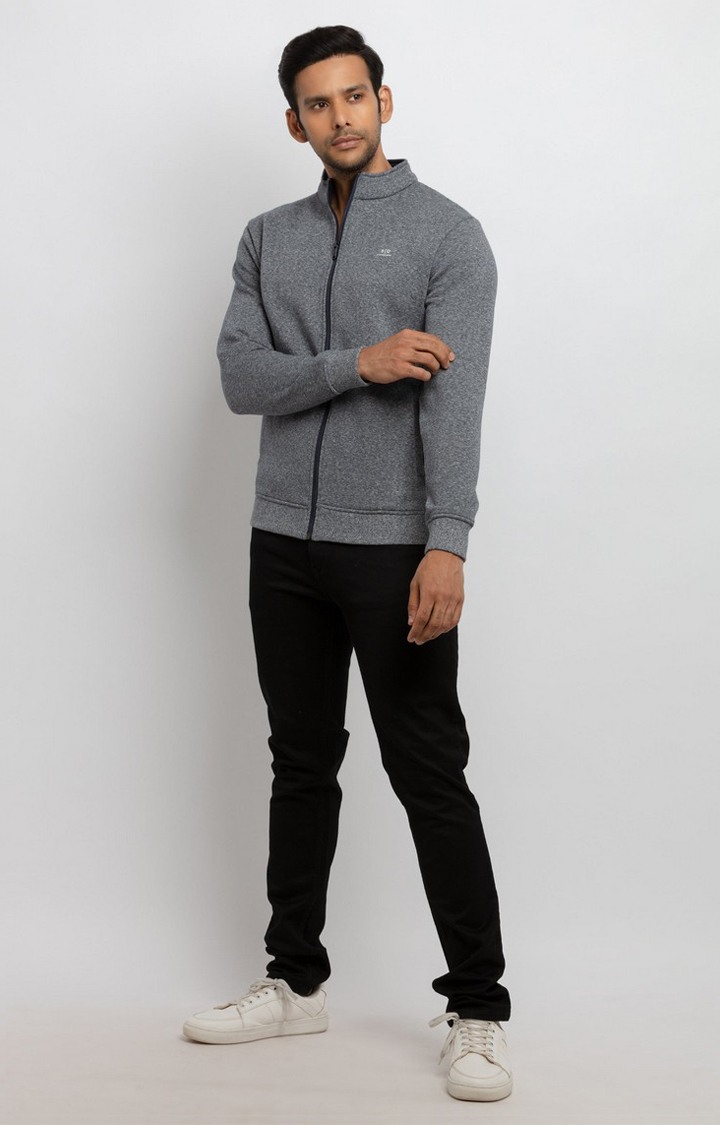 Men's Grey Polyester Solid Sweatshirts