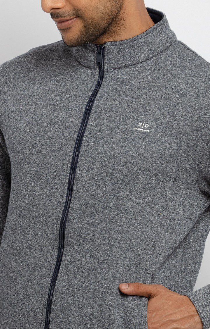 Men's Grey Polyester Solid Sweatshirts