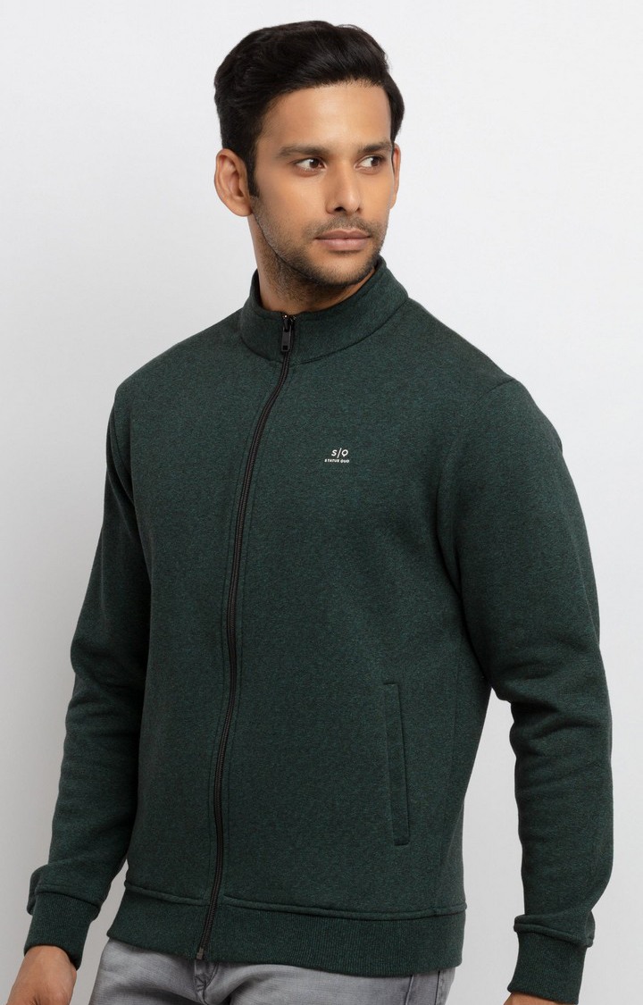 Status Quo | Men's Green Polyester Solid Sweatshirts 2