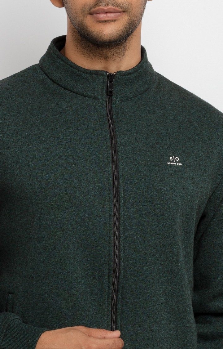 Status Quo | Men's Green Polyester Solid Sweatshirts 4
