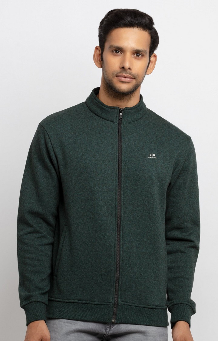 Status Quo | Men's Green Polyester Solid Sweatshirts 0