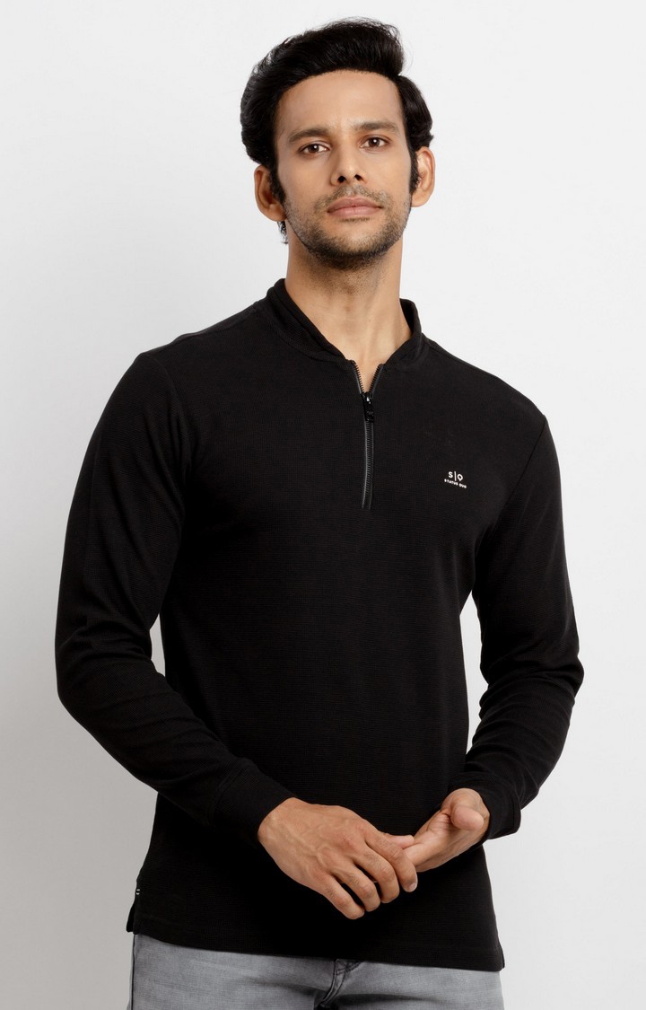 Status Quo | Men's Black Polyester Solid Polos 0