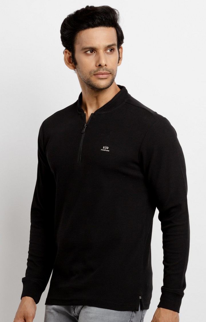 Status Quo | Men's Black Polyester Solid Polos 2