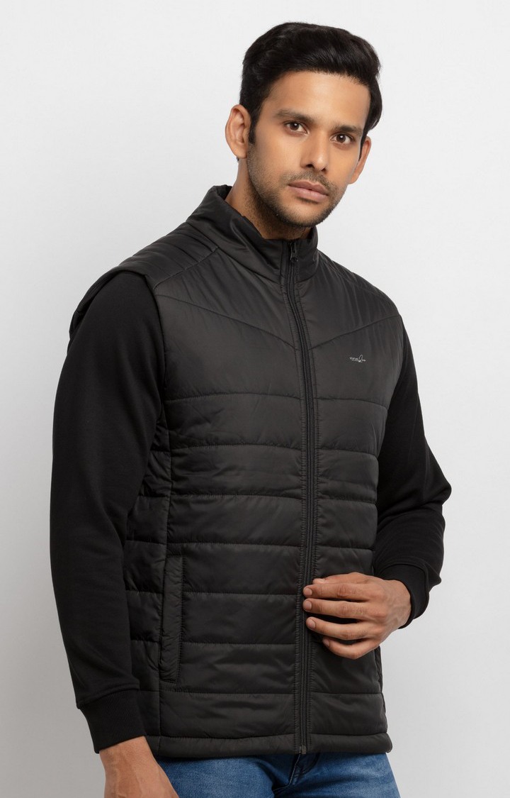 Men's Black Polyester Quilted Gilet
