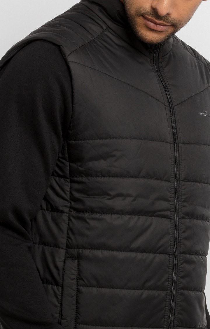 Men's Black Polyester Quilted Gilet