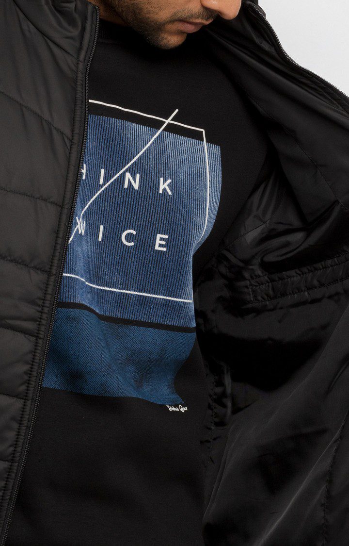 Men's Black Polyester Quilted Gilet