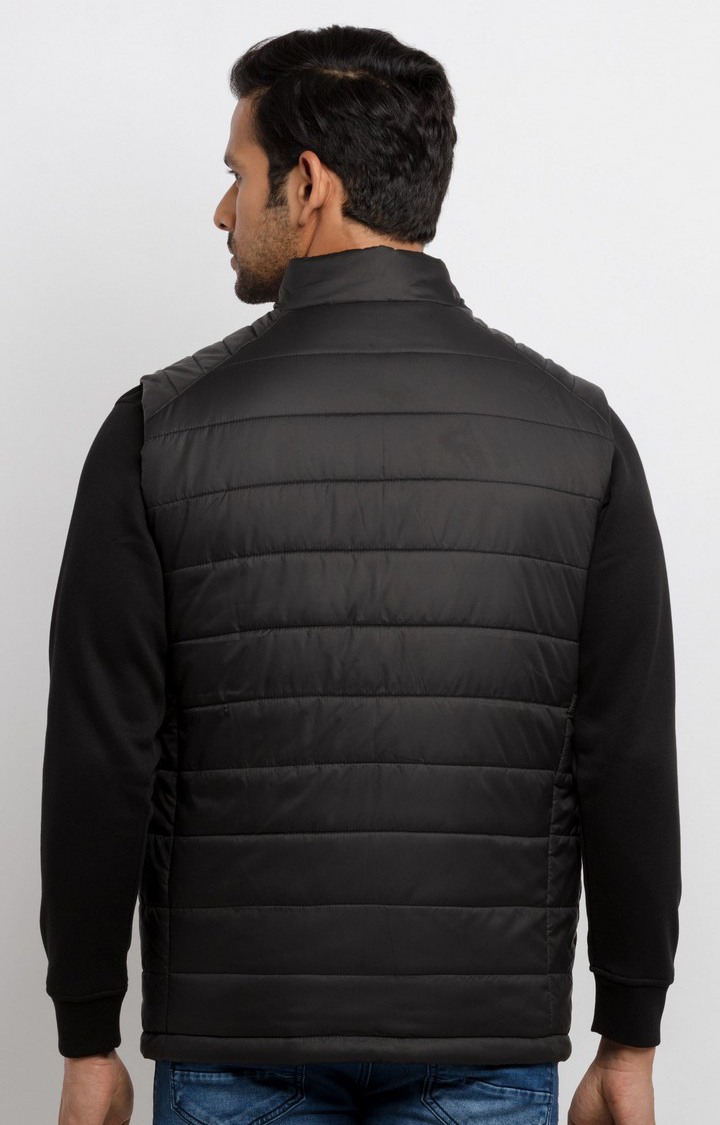 Men's Black Polyester Quilted Gilet
