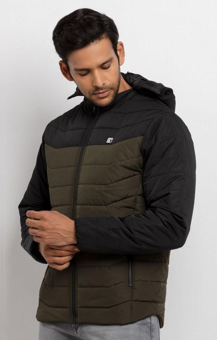Status Quo | Men's Green Polyester Quilted Bomber Jackets 2