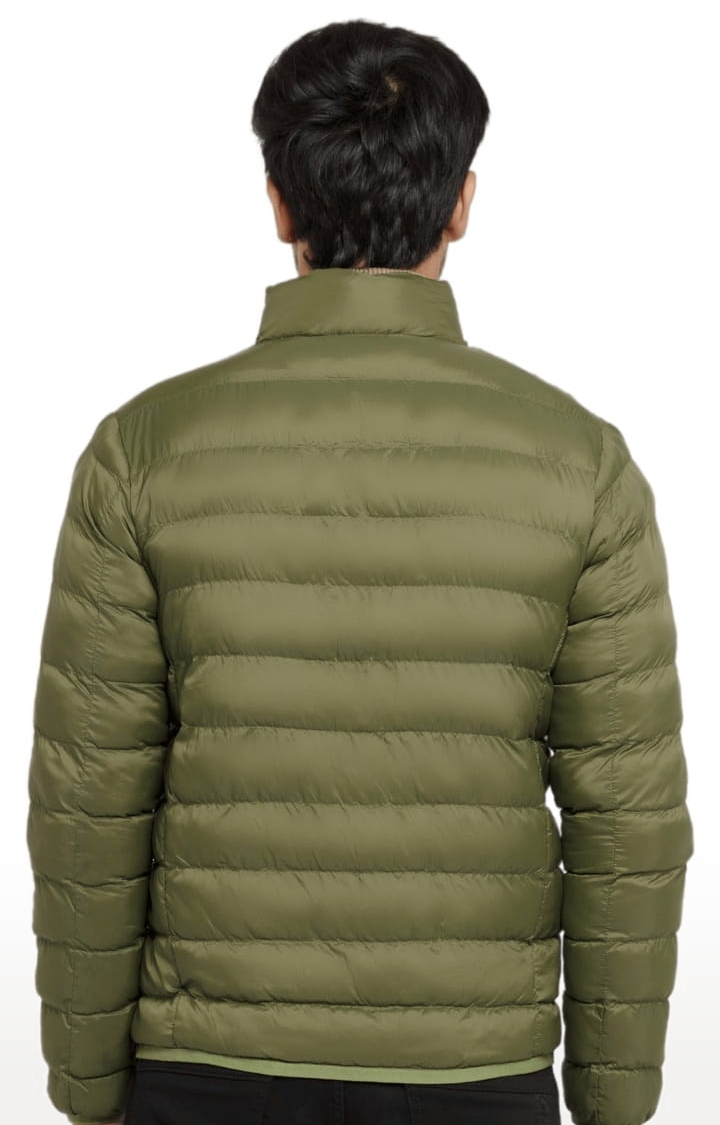 Status Quo | Men's Green Nylon Quilted Bomber Jackets 2