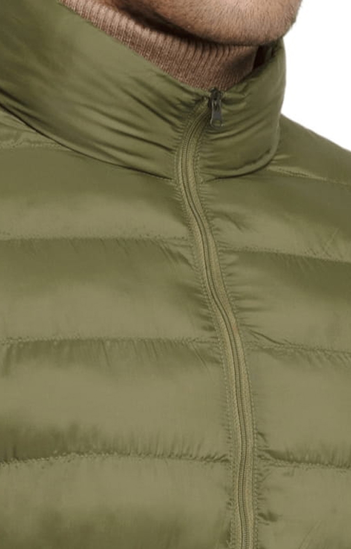Status Quo | Men's Green Nylon Quilted Bomber Jackets 3