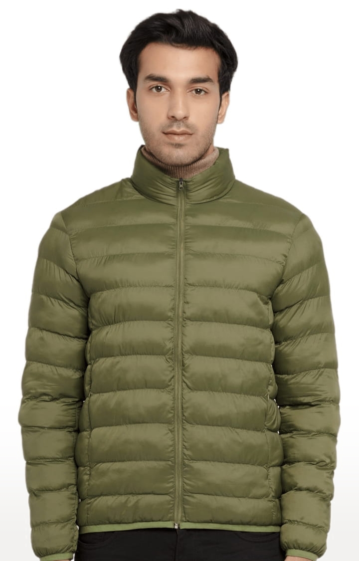 Status Quo | Men's Green Nylon Quilted Bomber Jackets 0