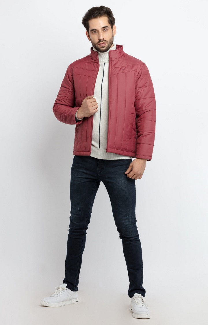 Status Quo | Men's Red Polyester Quilted Bomber Jackets 1