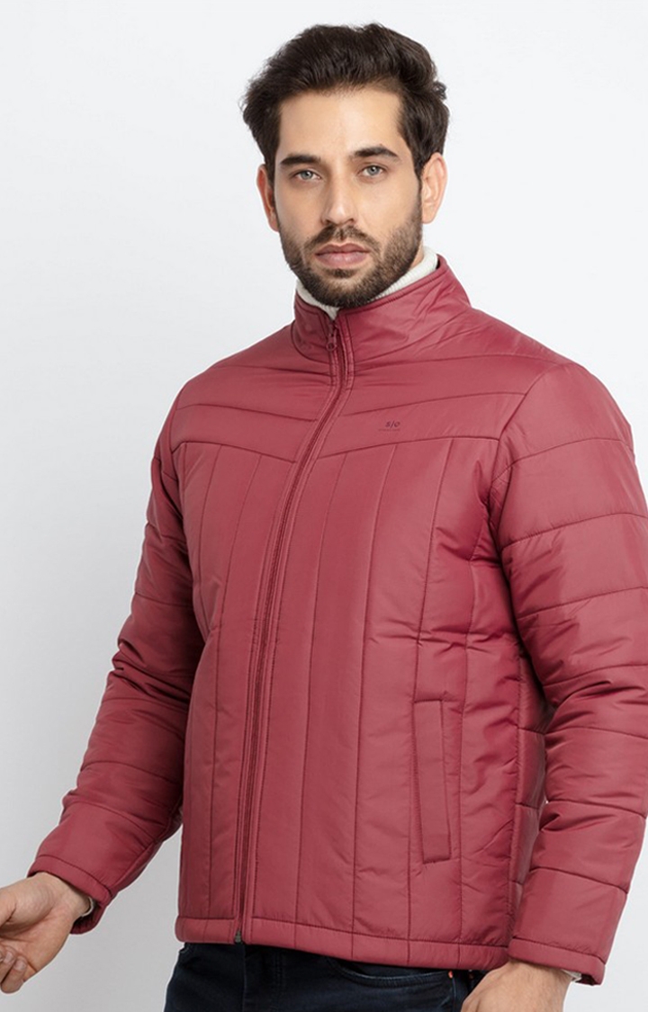 Status Quo | Men's Red Polyester Quilted Bomber Jackets 2