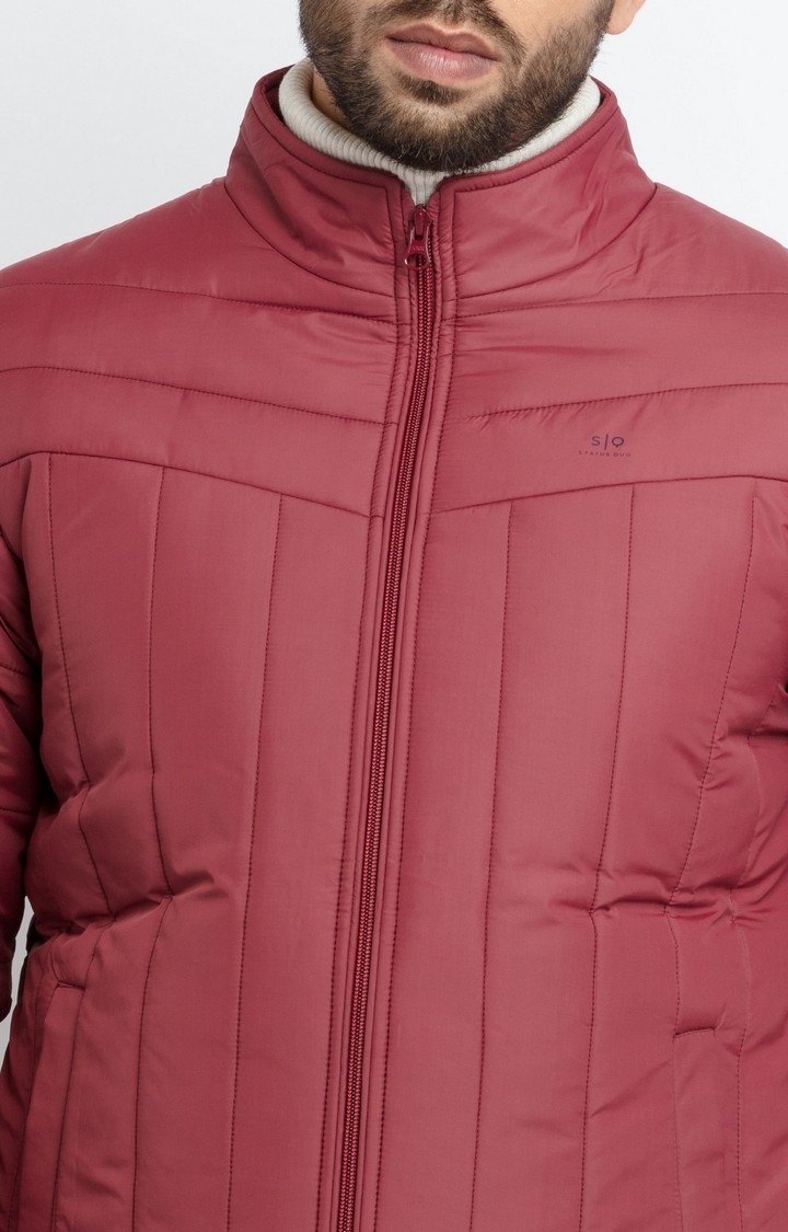 Status Quo | Men's Red Polyester Quilted Bomber Jackets 4