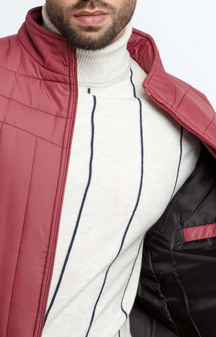 Status Quo | Men's Red Polyester Quilted Bomber Jackets 5