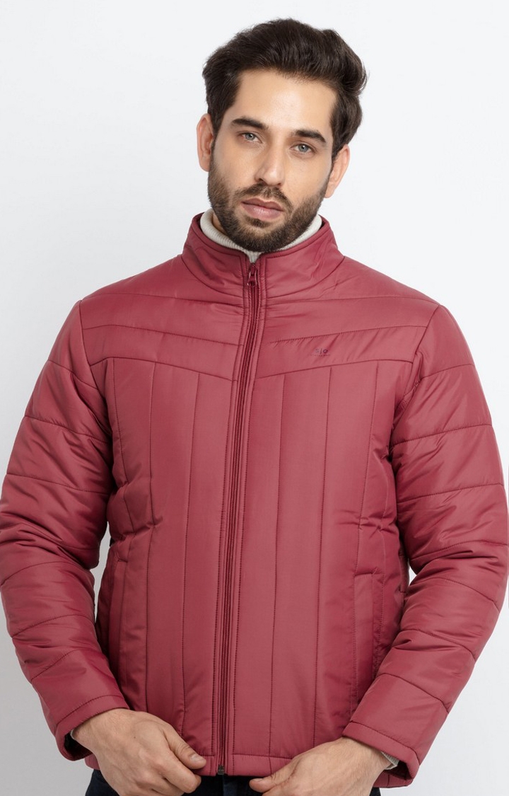Status Quo | Men's Red Polyester Quilted Bomber Jackets 0