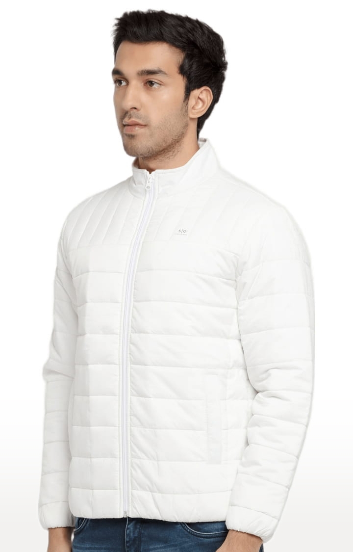 Status Quo | Men's White Polyester Quilted Bomber Jackets 1