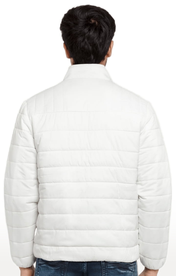 Status Quo | Men's White Polyester Quilted Bomber Jackets 2