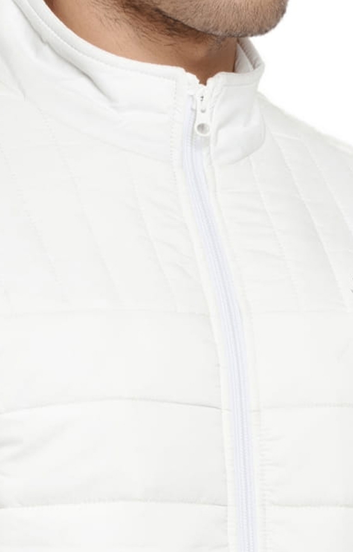 Status Quo | Men's White Polyester Quilted Bomber Jackets 3