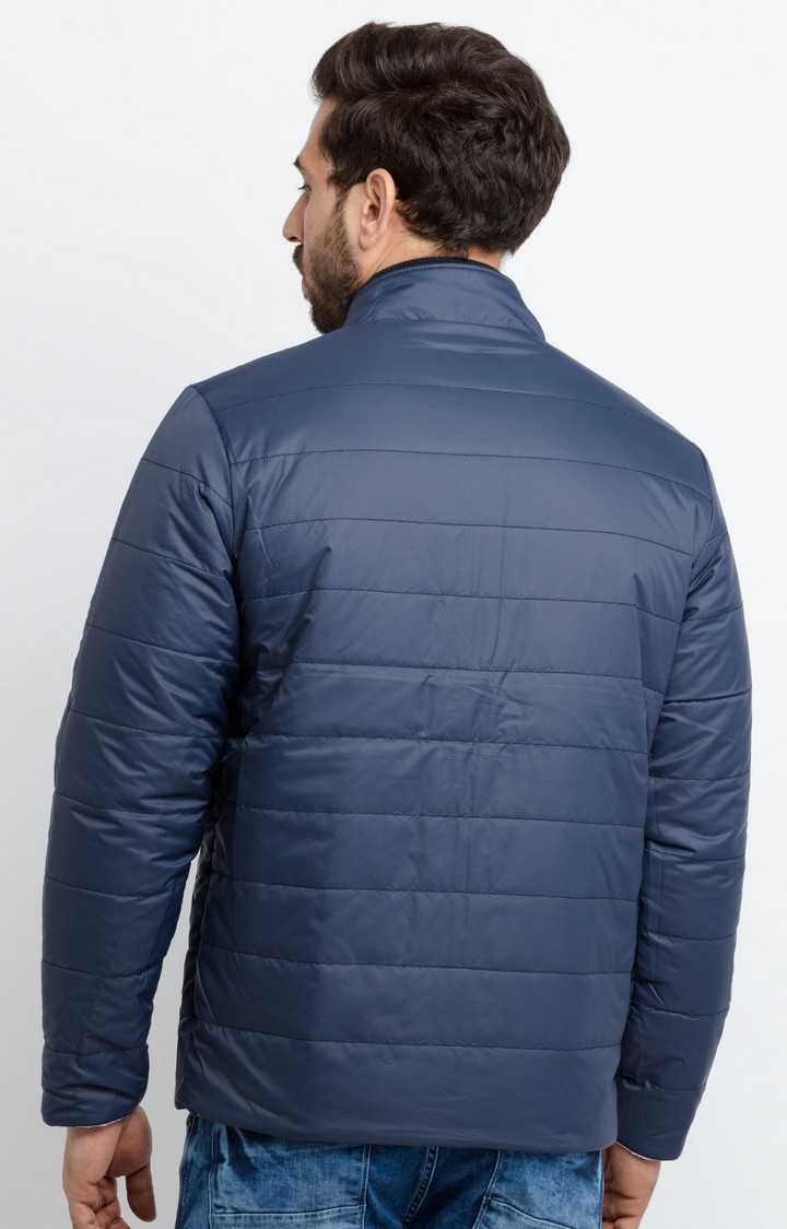 Status Quo | Men's Blue Polyester Quilted Bomber Jackets 7