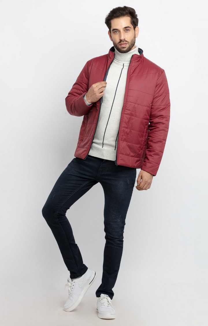 Men's Blue Polyester Quilted Bomber Jackets