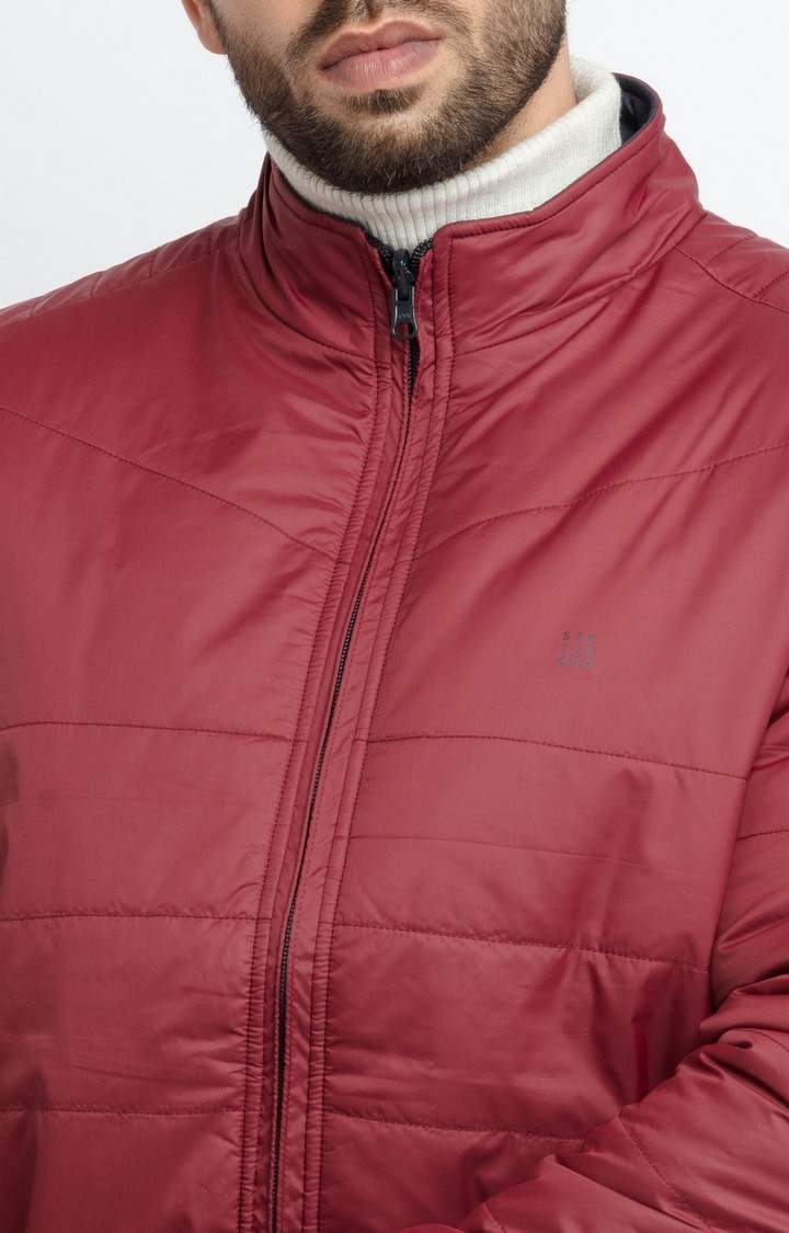 Men's Blue Polyester Quilted Bomber Jackets