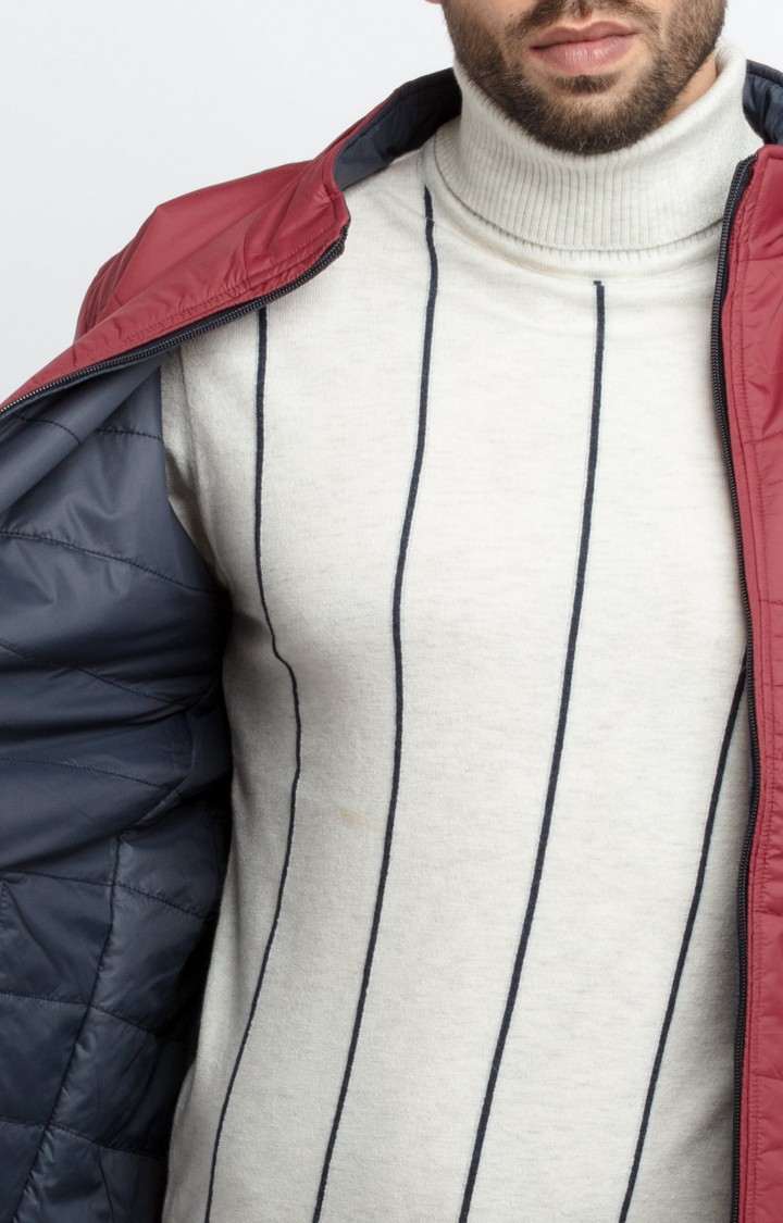 Men's Blue Polyester Quilted Bomber Jackets