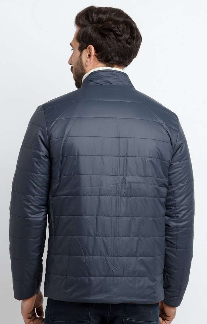 Men's Blue Polyester Quilted Bomber Jackets