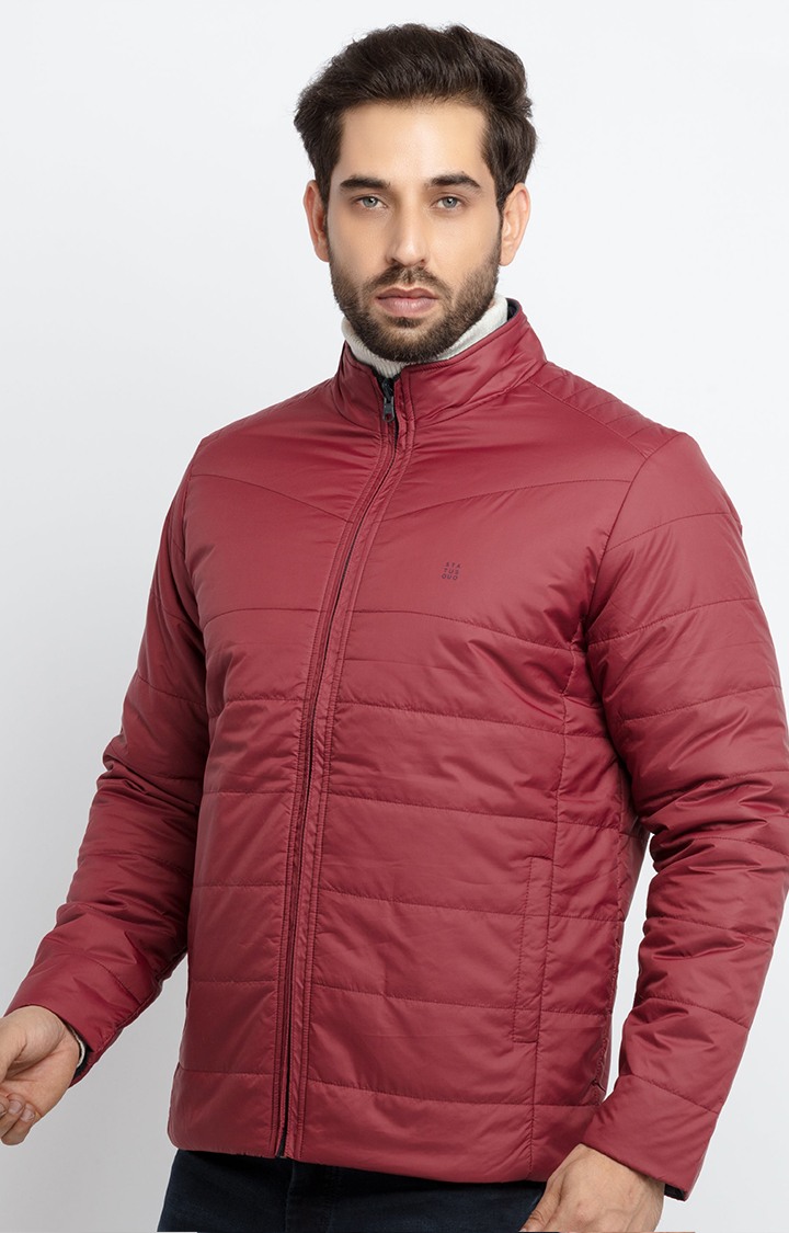 Men's Blue Polyester Quilted Bomber Jackets