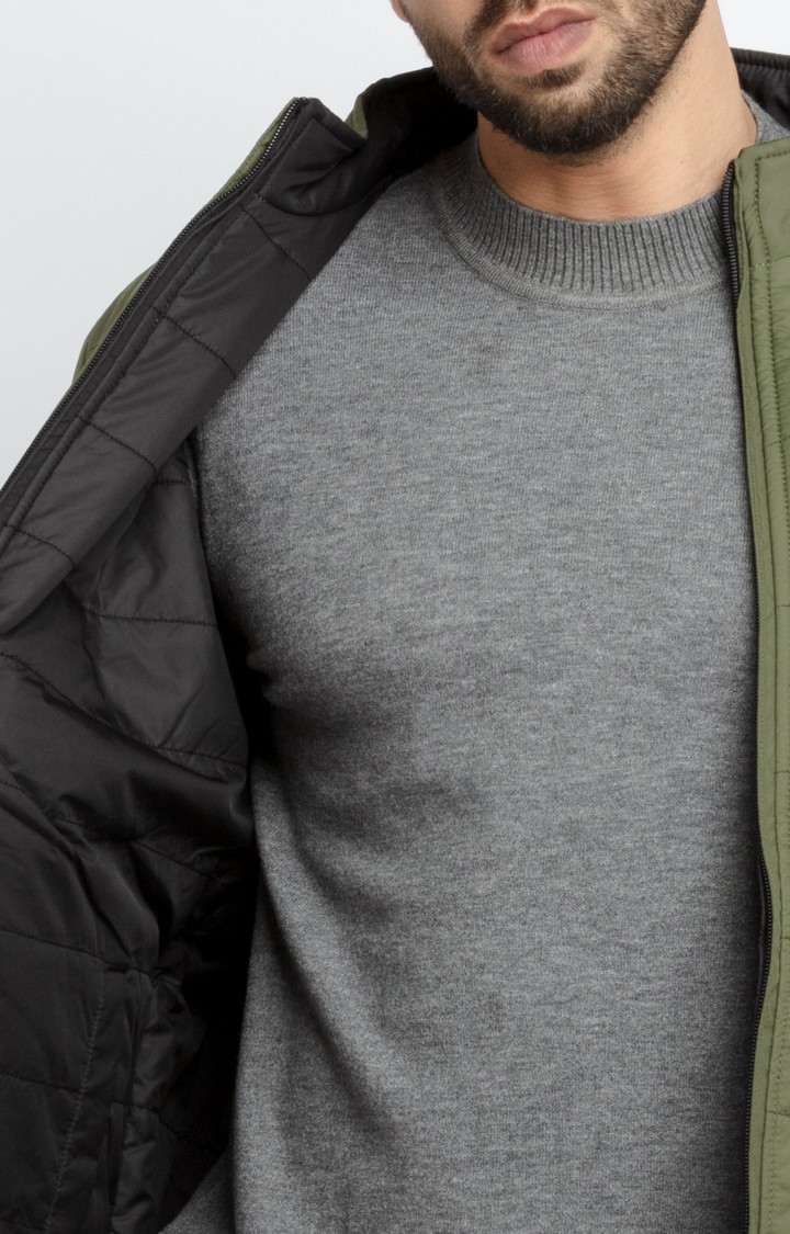 Men's Black Polyester Quilted Bomber Jackets