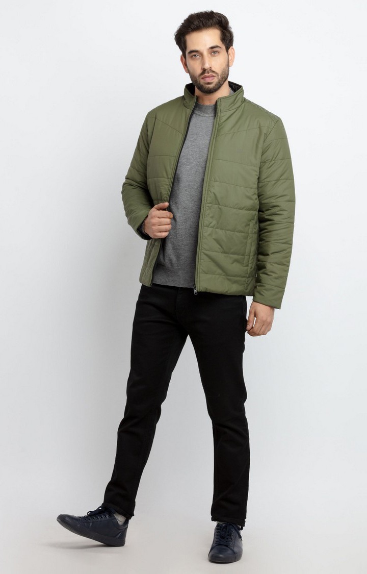 Men's Black Polyester Quilted Bomber Jackets