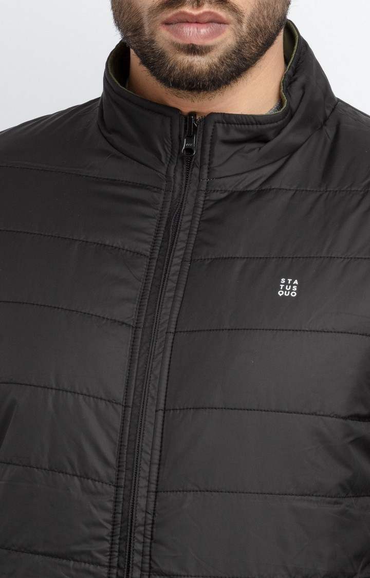 Men's Black Polyester Quilted Bomber Jackets