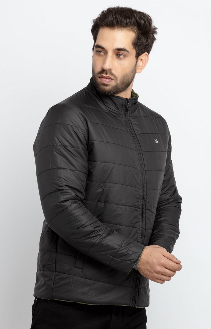 Men's Black Polyester Quilted Bomber Jackets
