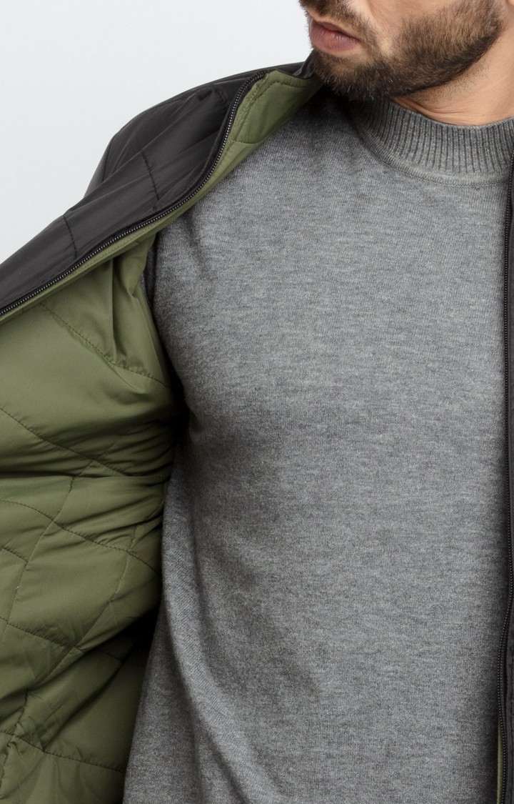 Men's Black Polyester Quilted Bomber Jackets