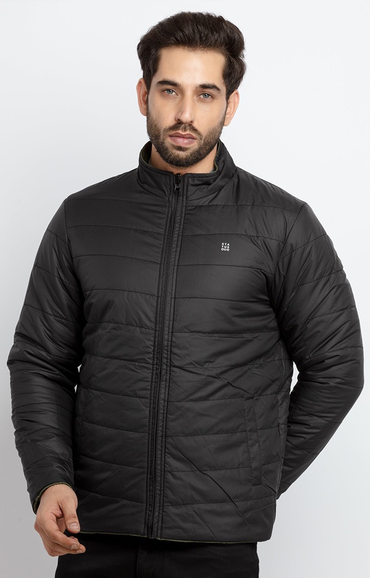 Men's Black Polyester Quilted Bomber Jackets
